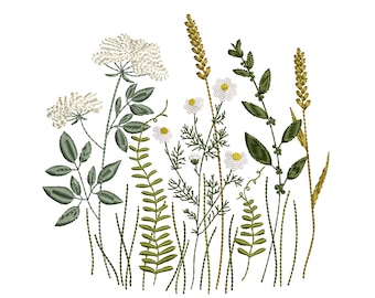 Wildflowers Machine Embroidery Floral Meadow Flower Botanical Grass Garden Pattern Instant Download Zip - 7 sizes