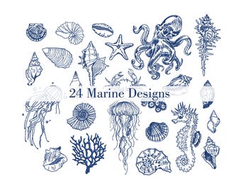 24 Marine Elements Machine Embroidery Design Bundle Pattern Instant Download ZIP- 3 sizes