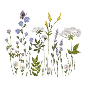Wildblumen Maschinenstickerei Floral Wiese Wildblume Botanischer Garten Muster Instant Download Zip -5 Größen