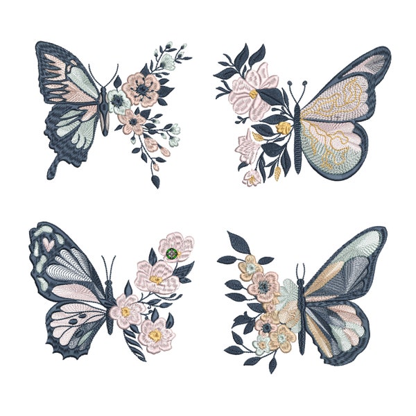 Fleur Papillon Machine Broderie Design Bundle, Pâques Floral Pattern Instant Download Zip - 4 éléments - 5 tailles