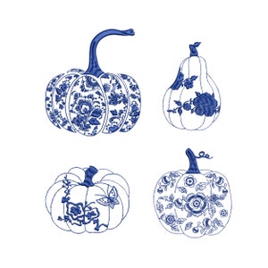 Thanksgiving Chinoiserie Pumpkin Set for Machine Embroidery Blue and White Chic Pumpkins Autumn Pattern Instant Download Zip - 6 sizes