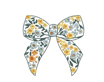 Flower Bow Machine Embroidery Design, Floral Pattern Instant Download Zip File- 6 sizes