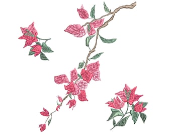 Bougainvillea Flowers Machine Embroidery Design, Pattern Instant Download Zip - 3 sizes