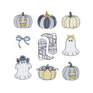 Thanksgiving Blue Pumpkin Machine Embroidery Design bundle, Chic Bow Halloween Autumn Pattern Instant Download Zip - 7 sizes