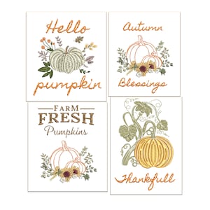 Farmhouse Thanksgiving Pumpkin Set for Machine Embroidery Blue and White Chic Pumpkins Autumn Fall Pattern Instant Download Zip - 5 sizes