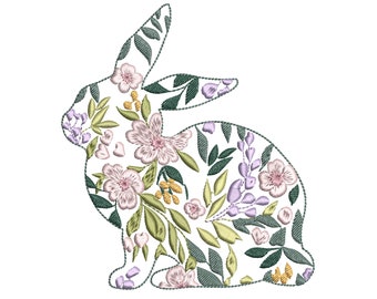 Easter Flower Bunny Machine Embroidery Design, Blue and White Chinoiserie Spring Rabbit Pattern Instant Download Zip - 7 sizes
