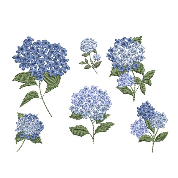 Mini kleine Hortensie Maschinenstickerei Blumenmuster, kleine florale botanische Zierrahmen zum sofortigen Download - Zip-Datei - 7 Größen