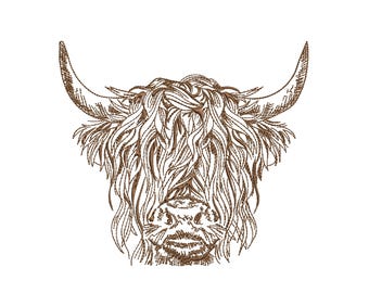 Scottish Highland Cow Machine Embroidery Design, Instant Download ZIP- 7 sizes