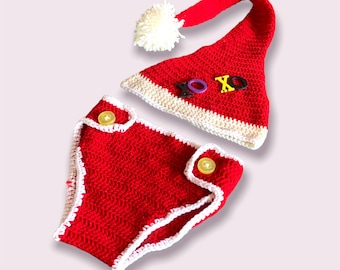 Santa baby handmade set of 2 hat and nappy cover