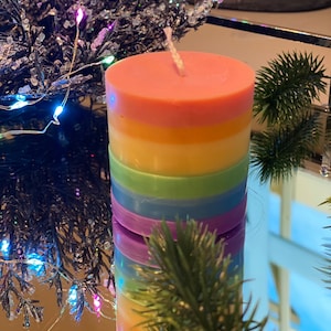 Rainbow pillar candle