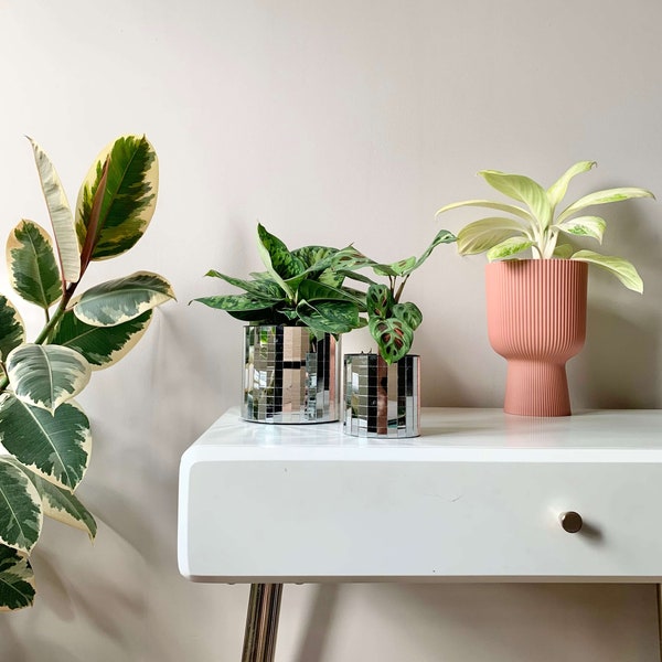 Cache-pot Disco en Mosaïque Miroir pour Plantes - Design Unique 3D