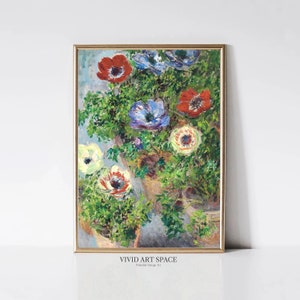 Claude Monet Anemones in Pot | Impressionist Landscape Painting | Flowers Print | Garden Print | Monet Wall Art | Digital Download