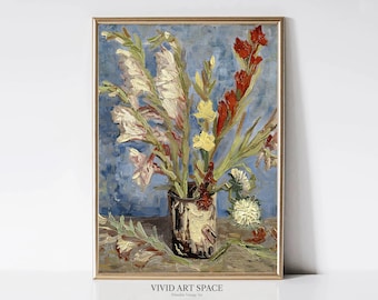 Vase with Gladioli and China Asters by Vincent van Gogh | Impressionist Floral Painting | Flower Print | Printable Wall Art Digital Download