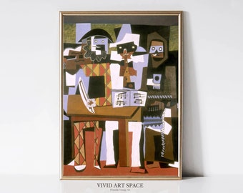 Pablo Picasso, Drei Musiker | Modernist Kubismus Portrait Gemälde | Vintage Portrait Druck | Druckbare Musik Wandkunst | Digitaler Download
