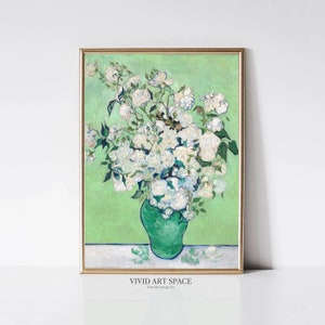 Rosas de Vincent van Gogh / Pintura impresionista / Estampado de flores blancas / Estampado floral vintage / Arte de pared imprimible / Descarga digital