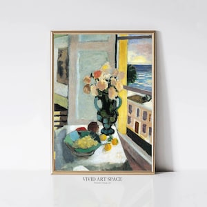 Henri Matisse Flores frente a una ventana / Impresión de pintura floral moderna / Impresión de arte fauvista / Arte de pared imprimible / Descarga digital
