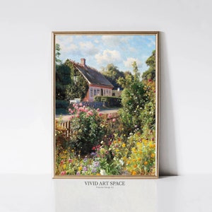 Flowers in a Garden | Rustic Country Print | Vintage Landscape Painting Print | Garden Art Print | Printable Wall Art | Digital Download