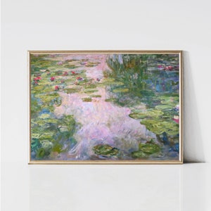 Claude Monet-waterlelies | Impressionistisch landschapsschilderij | Tuinafdruk | Bloemenprint | roze print | Monet-muurkunst | Digitale download