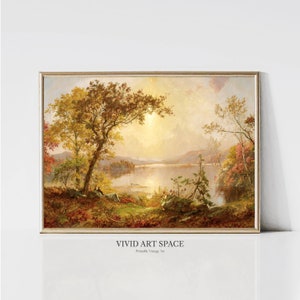 Herbst Fluss Landschaft | 70er Jahre Landschaft Gemälde | Wald Herbst Farbe Druck | Druckbare Poster Wandkunst | Digitaler Download