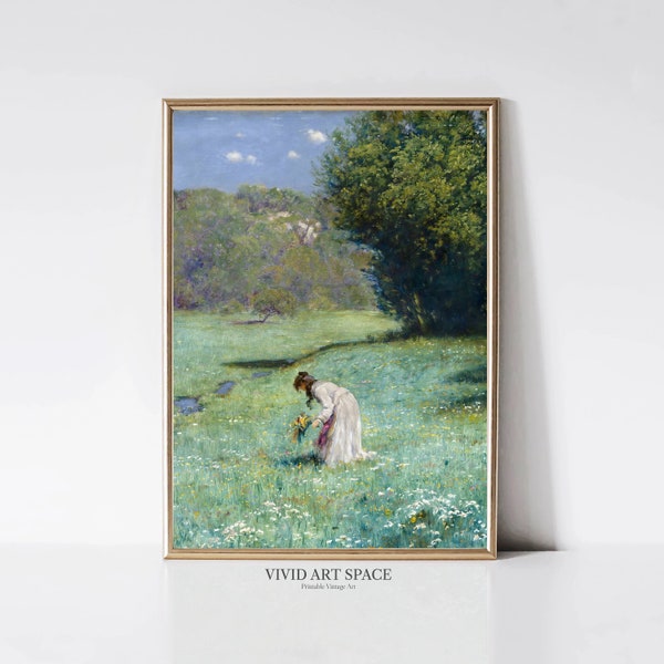 Forest Meadow | Vintage Art Print | Rustic Country Painting | Spring Wildflowers Landscape Poster | Printable Wall Art | Digital Download