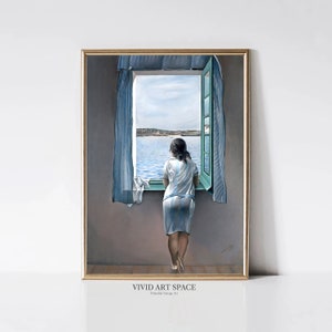 Salvador Dali Young Woman at a Window | Vintage Portrait Painting | Modern Coast Landscape Print | Printable Wall Art | Digital Download