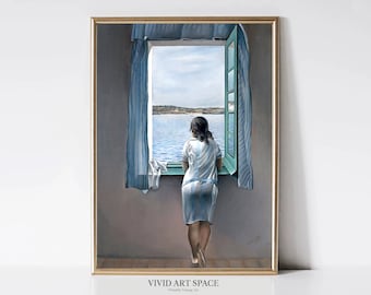 Salvador Dali Young Woman at a Window | Vintage Portrait Painting | Modern Coast Landscape Print | Printable Wall Art | Digital Download