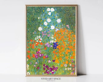 Gustav Klimt Flower Garden | Vintage Floral Landscape Painting | Art Nouveau | Modern Art Print | Printable Wall Art | Digital Download