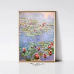 Claude Monet Water Lilies | Impressionist Landscape Painting | Garden Print | Red Flower Print | Monet Wall Art | Digital Download