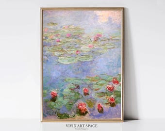 Claude Monet Water Lilies | Impressionist Landscape Painting | Garden Print | Red Flower Print | Monet Wall Art | Digital Download