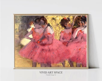 Edgar Degas Roze Dansers | Impressionistische ballerina portretschilderen | Balletdans kunstprint | Afdrukbare muurkunst | Digitaal downloaden