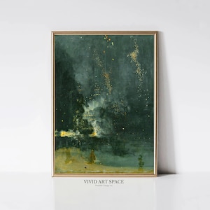Noturno em preto e dourado - Foguete caindo por James McNeill Whistler | Impressão de pintura abstrata | Download digital de arte de parede moderna para impressão