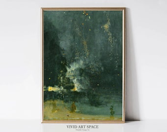 Nocturne in Black and Gold - Falling Rocket by James McNeill Whistler | Abstract Painting Print | Modern Printable Wall Art Digital Download