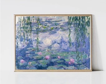 Claude Monet Water Lilies | Impressionist Landscape Painting | Garden Print | Flower Print | Blue Print | Monet Wall Art | Digital Download