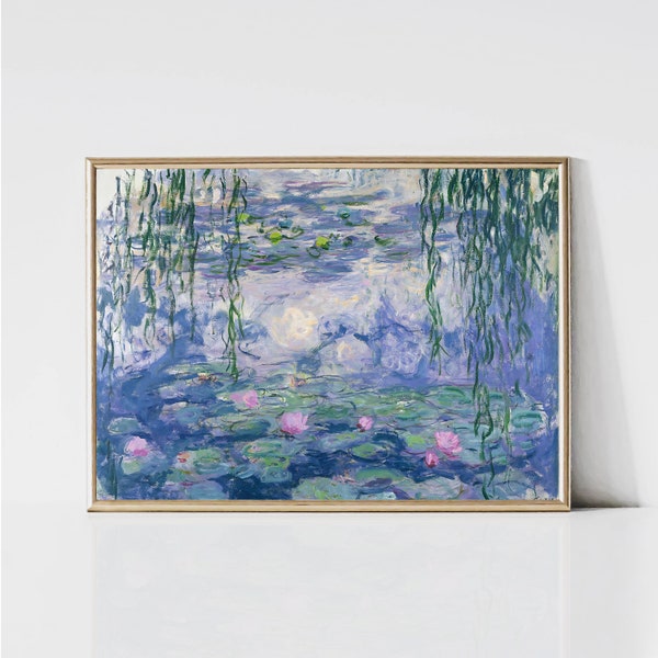 Claude Monet Water Lilies | Impressionist Landscape Painting | Garden Print | Flower Print | Blue Print | Monet Wall Art | Digital Download