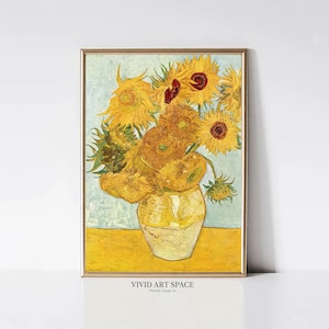 Vincent van Gogh Sunflowers No.2 | Impressionist Floral Painting | Vintage Teal Gold Flower Print | Printable Wall Art | Digital Download