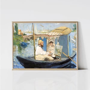 Edouard Manet - Monet Painting in Boat | Impressionist Landscape Painting | Vintage Portrait Print | Printable Wall Art | Digital Download