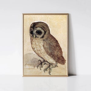 Little Owl, Albrecht Durer Antique Bird Painting Renaissance Animal Watercolor Print Printable Farmhouse Wall Art Digital Download image 1