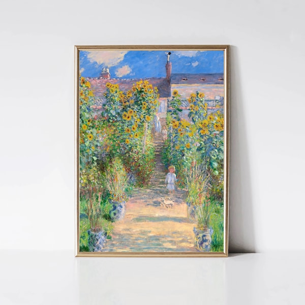 Claude Monet Garden at Vetheuil | Impressionist Landscape Painting | Garden Print | Sunflower Print | Monet Wall Art | Digital Download
