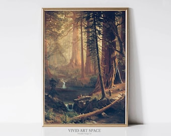 Giant Redwood Trees of California, Albert Bierstadt | American Landscape Painting | Vintage Print | Printable Wall Art | Digital Download
