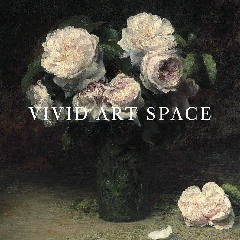 May include: A painting of a bouquet of white roses in a dark green vase. The roses are arranged in a loose, natural style, and the vase is simple and elegant. The background is dark, which makes the roses stand out.