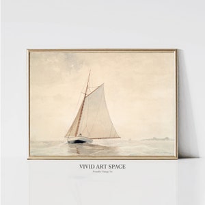 Sailing off Gloucester by Winslow Homer | Neutral Sailboat Art Print | Vintage Seascape Painting | Printable Wall Art | Digital Download