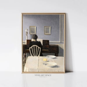 Interior with Woman at Piano | Vintage Woman Portrait Painting | Moody Print | Victorian Art Print | Printable Wall Art | Digital Download