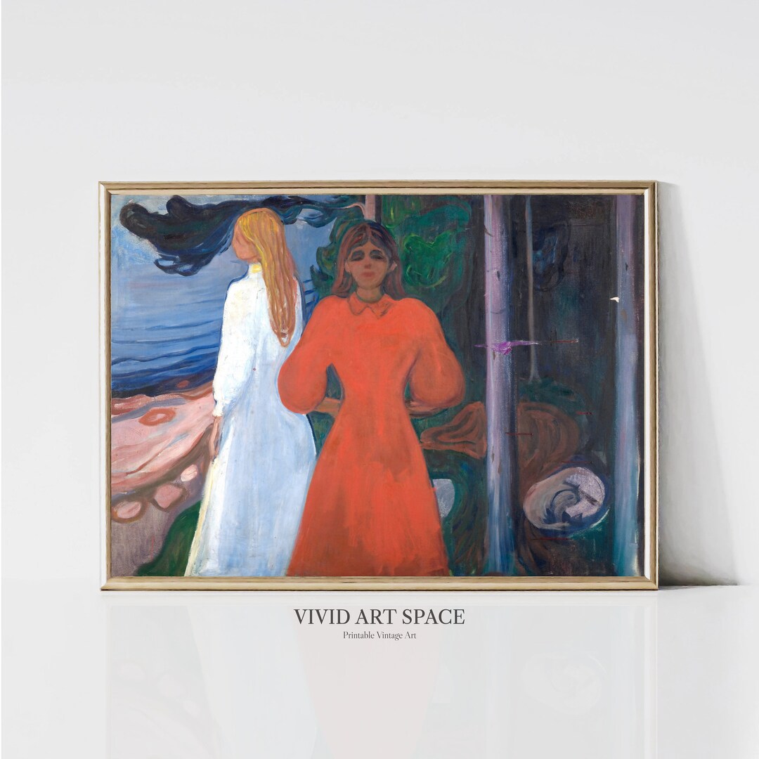 Edvard Munch Red and White Expressionist Portrait Painting Vintage Symbolist Love Print ...