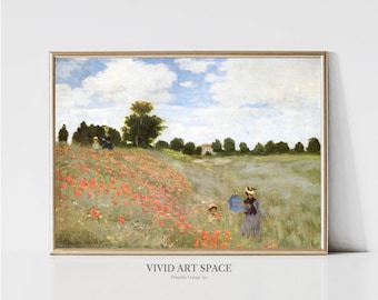 Claude Monet Poppy Field in Argenteuil | Impressionist Landscape Painting | Country Flower Print | Monet Wall Art | Digital Download