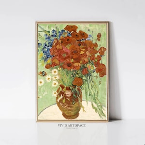 Jarrón con acianos y amapolas de Vincent van Gogh / Impresión de arte impresionista / Pintura floral / Arte mural imprimible / Descarga digital