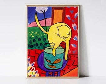 Henri Matisse Cat and Red Fish | Fauvist Painting | Modern Art Print | Cat Print | Animal Print | Printable Wall Art | Digital Download