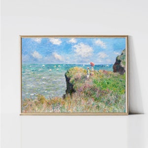 Passeggiata sulla scogliera di Claude Monet a Pourville / Dipinto paesaggista impressionista / Stampa di campagna / Stampa costiera / Arte murale di Monet / Download digitale