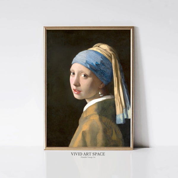 Mädchen mit einem Perlenohrring von Johannes Vermeer | Niederländische Barock Malerei | Vintage Frau Portrait Print | Druckbare Wandkunst Digital Download