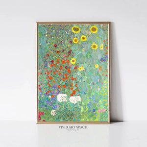 Gustav Klimt Bauerngarten mit Sonnenblumen | Landschaftsmalerei | Jugendstil | Vintage Blumen Print | Druckbare Wandkunst | Digitaler Download