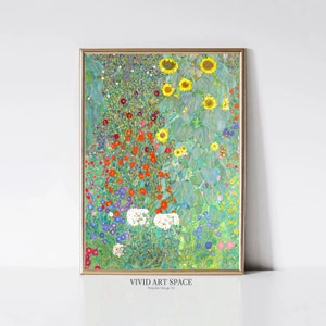 Gustav Klimt Farm Garden with Sunflowers | Landscape Painting | Art Nouveau | Vintage Flower Print | Printable Wall Art | Digital Download